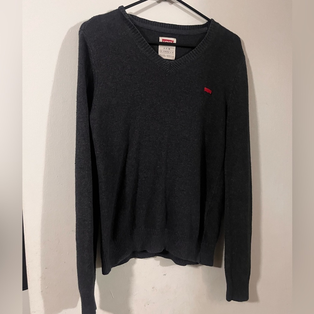 Levi's Men's Charcoal V-Neck Sweater with Red Logo